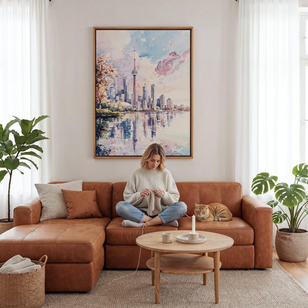 02 - Framed Toronto - Watercolor Canvas Print - Woman Knitting - Vertical.jpg 02 - Framed Toronto - Watercolor Canvas Print - Woman Knitting - Vertical.jpg