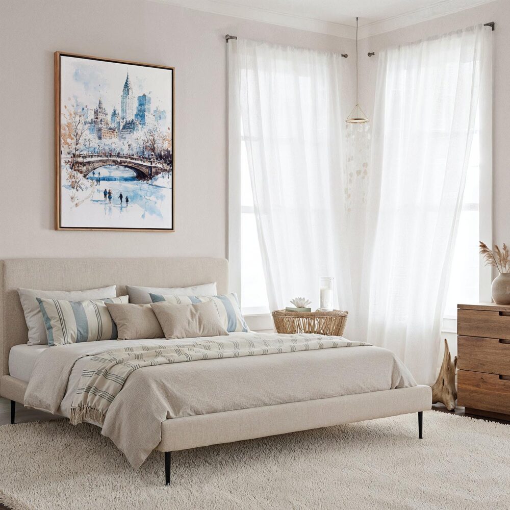 02 - Framed White Christmas Central Park New York Watercolor Canvas Print - Coastal Bedroom - Vertical.jpg 02 - Framed White Christmas Central Park New York Watercolor Canvas Print - Coastal Bedroom - Vertical.jpg