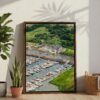 02 - Guilford Yacht Club Watercolor Canvas Print with Brown Floater Frame - Standing on Floor - Vertical.jpg