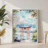 02 - Hakone Gate Watercolor Canvas Print with White Floater Frame - Standing on Floor - Vertical.jpg