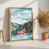 02 - Hakone with Mount Fuji Watercolor Canvas Print with Natural Floater Frame - Standing on Floor - Vertical.jpg