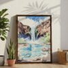 02 - Havasu Falls Watercolor Canvas Print with Brown Floater Frame - Standing on Floor - Vertical.jpg