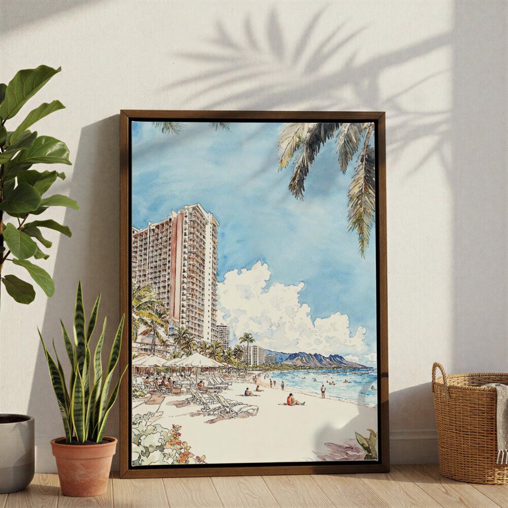 02 - Hawaii - Maui 2 - Watercolor Canvas Print with Brown Floater Frame - Standing on Floor - Vertical.jpg 02 - Hawaii - Maui 2 - Watercolor Canvas Print with Brown Floater Frame - Standing on Floor - Vertical.jpg