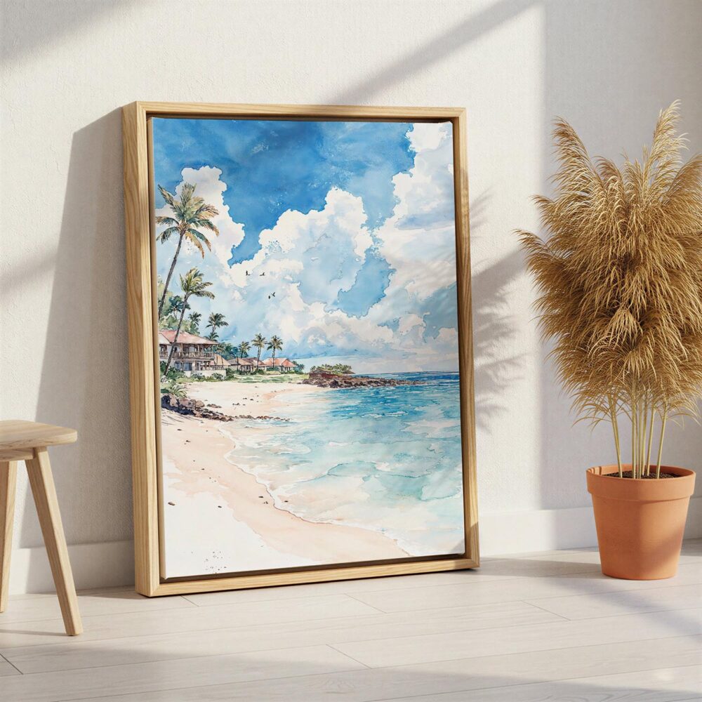 02 - Hawaii - Maui - Watercolor Canvas Print with Natural Floater Frame - Standing on Floor - Vertical.jpg 02 - Hawaii - Maui - Watercolor Canvas Print with Natural Floater Frame - Standing on Floor - Vertical.jpg