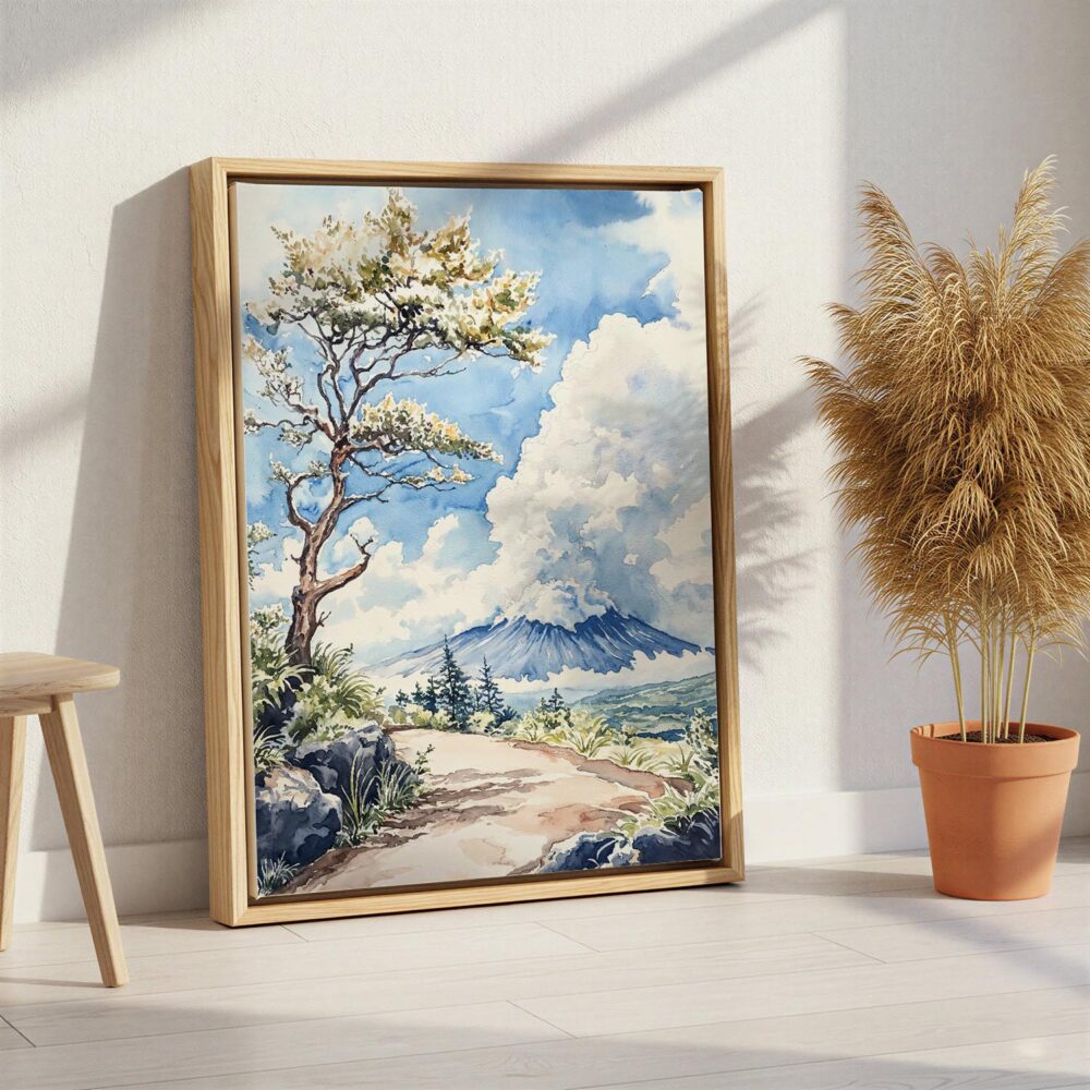 02 - Hawaii Volcanoes National Park Watercolor Canvas Print with Natural Floater Frame - Standing on Floor - Vertical.jpg 02 - Hawaii Volcanoes National Park Watercolor Canvas Print with Natural Floater Frame - Standing on Floor - Vertical.jpg