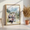 02 - Hmong People in Sapa Vietnam Watercolor Canvas Print with Natural Floater Frame - Standing on Floor - Vertical.jpg