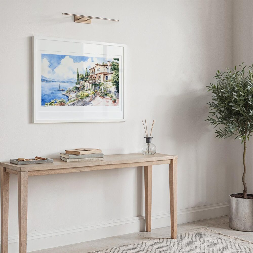 02 - House by Lake Garda Watercolor - Horizontal Art Print in Hallway with White Frame.jpg 02 - House by Lake Garda Watercolor - Horizontal Art Print in Hallway with White Frame.jpg