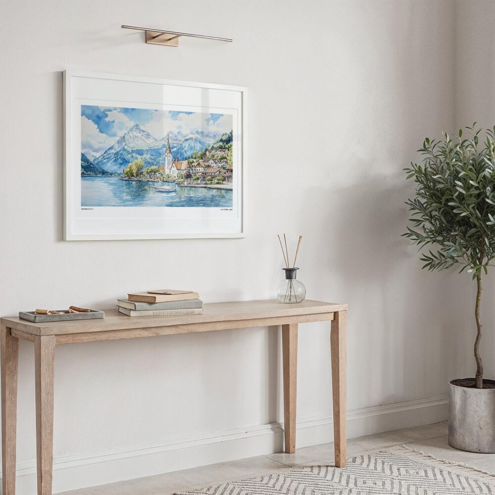 02 - Interlaken Watercolor - Horizontal Art Print in Hallway with White Frame.jpg 02 - Interlaken Watercolor - Horizontal Art Print in Hallway with White Frame.jpg