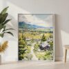 02 - Jackson Hole Wyoming Watercolor Canvas Print with White Floater Frame - Standing on Floor - Vertical.jpg