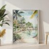 02 - Jamaica Caribbean Island Watercolor Canvas Print with White Floater Frame - Standing on Floor - Vertical.jpg