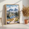 02 - Kings Canyon National Park Watercolor Canvas Print with Natural Floater Frame - Standing on Floor - Vertical.jpg