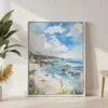 02 - Laguna Beach Coast Watercolor Canvas Print with White Floater Frame - Standing on Floor - Vertical.jpg