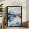 02 - Norway Watercolor Canvas Print with Brown Floater Frame - Standing on Floor - Vertical.jpg