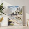 02 - Olympic National Park Rialto Beach Watercolor Canvas Print with White Floater Frame - Standing on Floor - Vertical.jpg