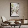 02 - Paris Cafe street scene with eiffel tower Watercolor@2x Art Print with Black Frame in Japandi Living Room.jpg