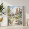 02 - Pinnacles National Park California Watercolor Canvas Print with White Floater Frame - Standing on Floor - Vertical.jpg