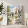 02 - Pinnacles National Park California Watercolor Canvas Print with White Floater Frame - Standing on Floor - Vertical.jpg