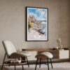 02 - Porto Ribeira Watercolor Art Print with Black Frame in Japandi Living Room.jpg