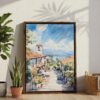 02 - Santa Barbara California Watercolor Canvas Print with Brown Floater Frame - Standing on Floor - Vertical.jpg