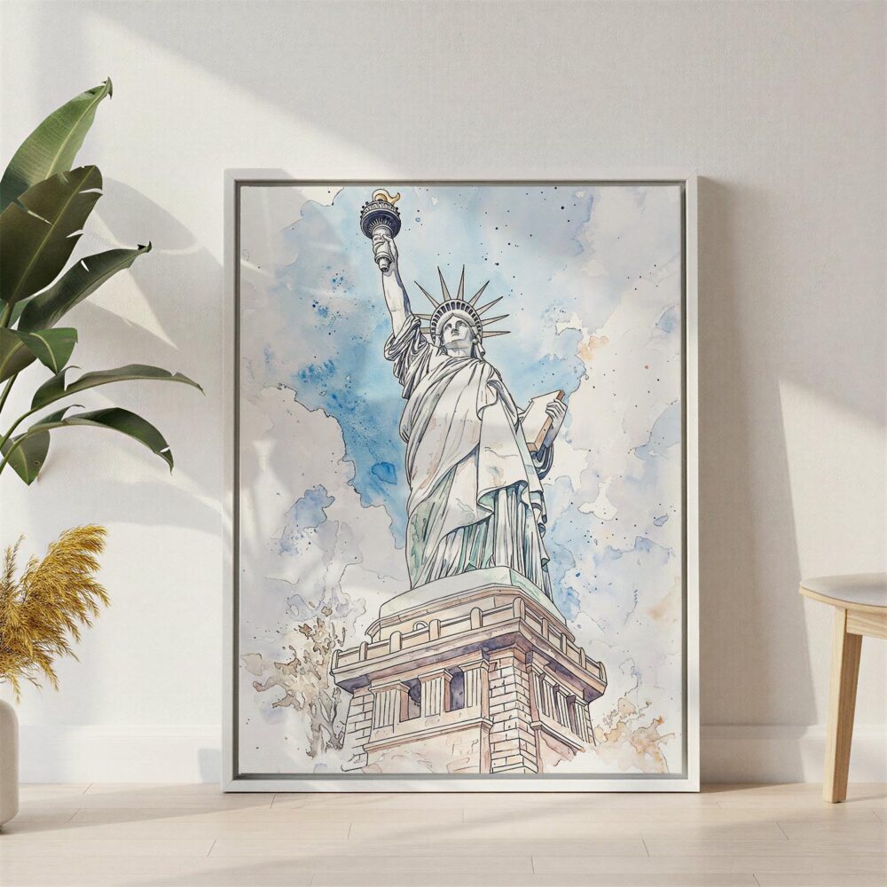02 - Statue of liberty - Watercolor Canvas Print with White Floater Frame - Standing on Floor - Vertical.jpg 02 - Statue of liberty - Watercolor Canvas Print with White Floater Frame - Standing on Floor - Vertical.jpg