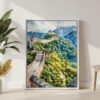 02 - The Great Wall of China Watercolor Canvas Print with White Floater Frame - Standing on Floor - Vertical.jpg