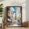 02 - Tokyo Tower - Watercolor Canvas Print with Brown Floater Frame - Standing on Floor - Vertical.jpg