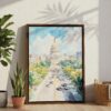 02 - Washington DC Watercolor Canvas Print with Brown Floater Frame - Standing on Floor - Vertical.jpg