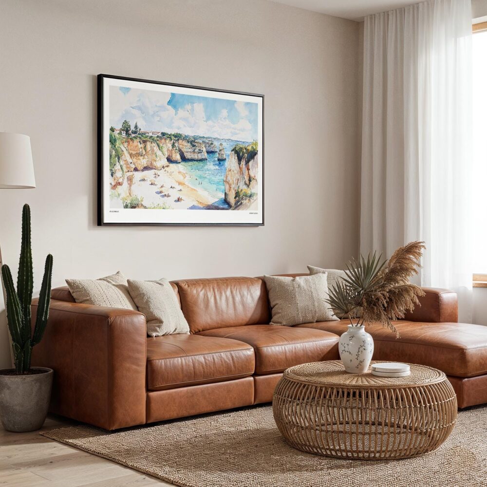 03 - 01 - Framed Portugal Algarve Watercolor - Horizontal Canvas Print - Boho Living Room.jpg 03 - 01 - Framed Portugal Algarve Watercolor - Horizontal Canvas Print - Boho Living Room.jpg