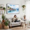 03 - 02 - Framed Brienz Watercolor - Horizontal Canvas Print - Boho Living Room with Woman reading.jpg