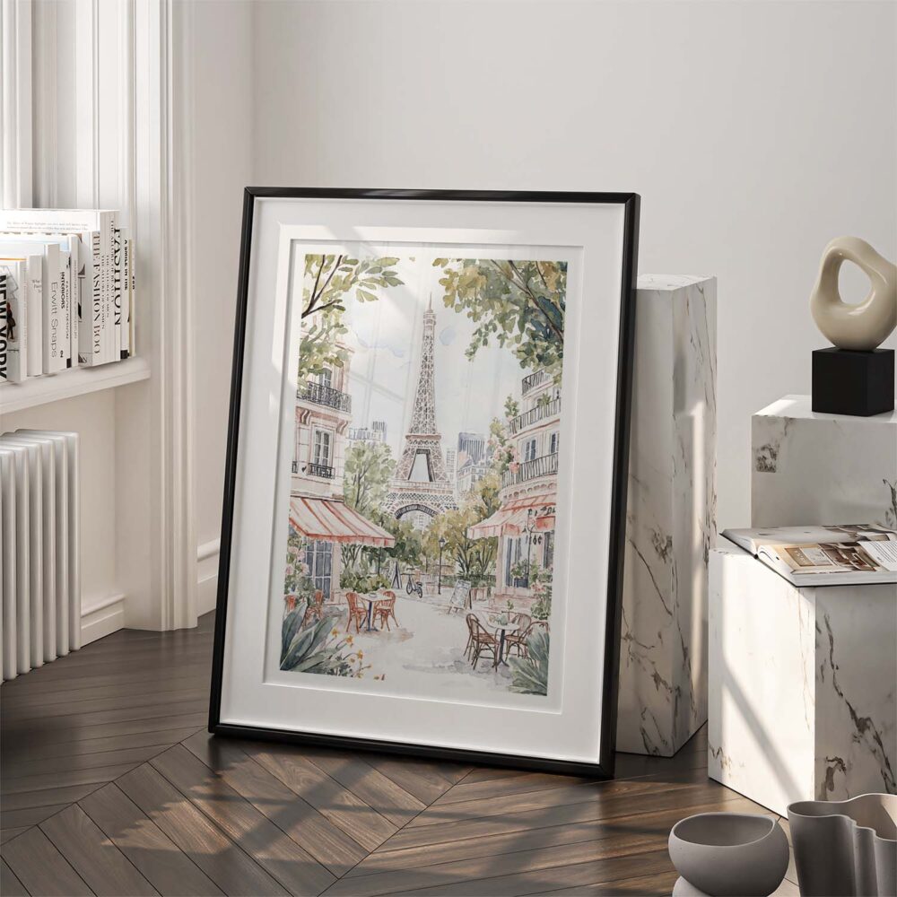 03 - 03 - Cozy Paris Cafe Streetscene with Eiffel Tower Watercolor@2x Art - Digital Download - Frame Standing on floor.jpg 03 - 03 - Cozy Paris Cafe Streetscene with Eiffel Tower Watercolor@2x Art - Digital Download - Frame Standing on floor.jpg