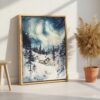 03 - Aurora Lapland Finland Watercolor Canvas Print with Natural Floater Frame - Standing on Floor - Vertical.jpg
