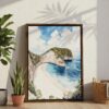 03 - Bali Nusa Penida Watercolor Canvas Print with Brown Floater Frame - Standing on Floor - Vertical.jpg