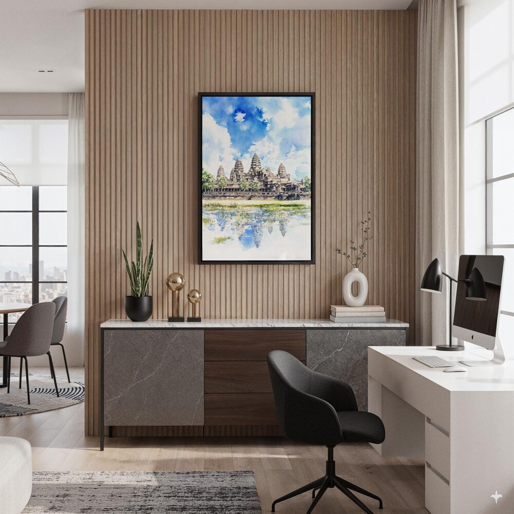 03 - Black Framed Angkor Wat Cambodia Watercolor Canvas Print - Home Office - Vertical.jpg 03 - Black Framed Angkor Wat Cambodia Watercolor Canvas Print - Home Office - Vertical.jpg
