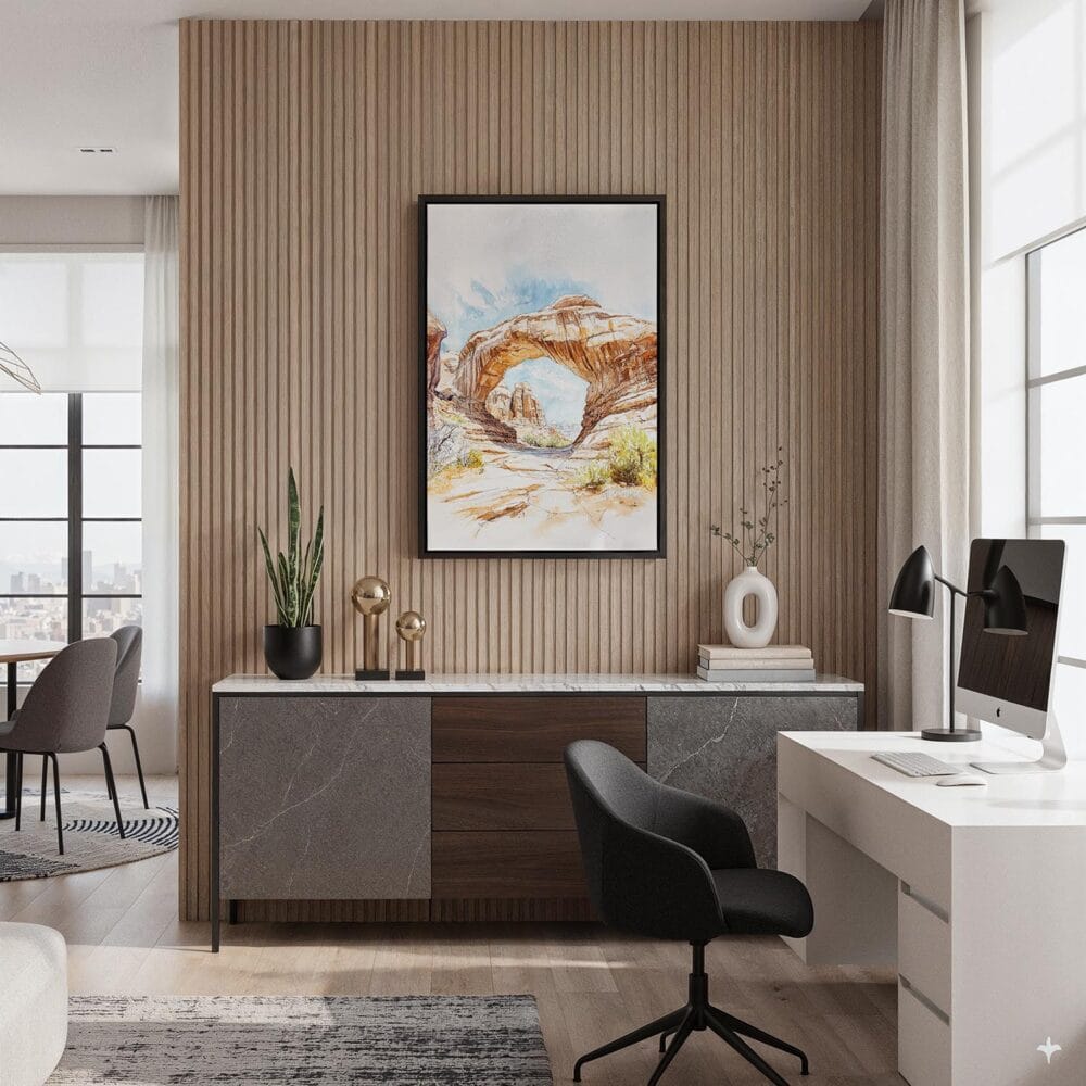 03 - Black Framed Arches National Park Watercolor Canvas Print - Home Office - Vertical.jpg 03 - Black Framed Arches National Park Watercolor Canvas Print - Home Office - Vertical.jpg