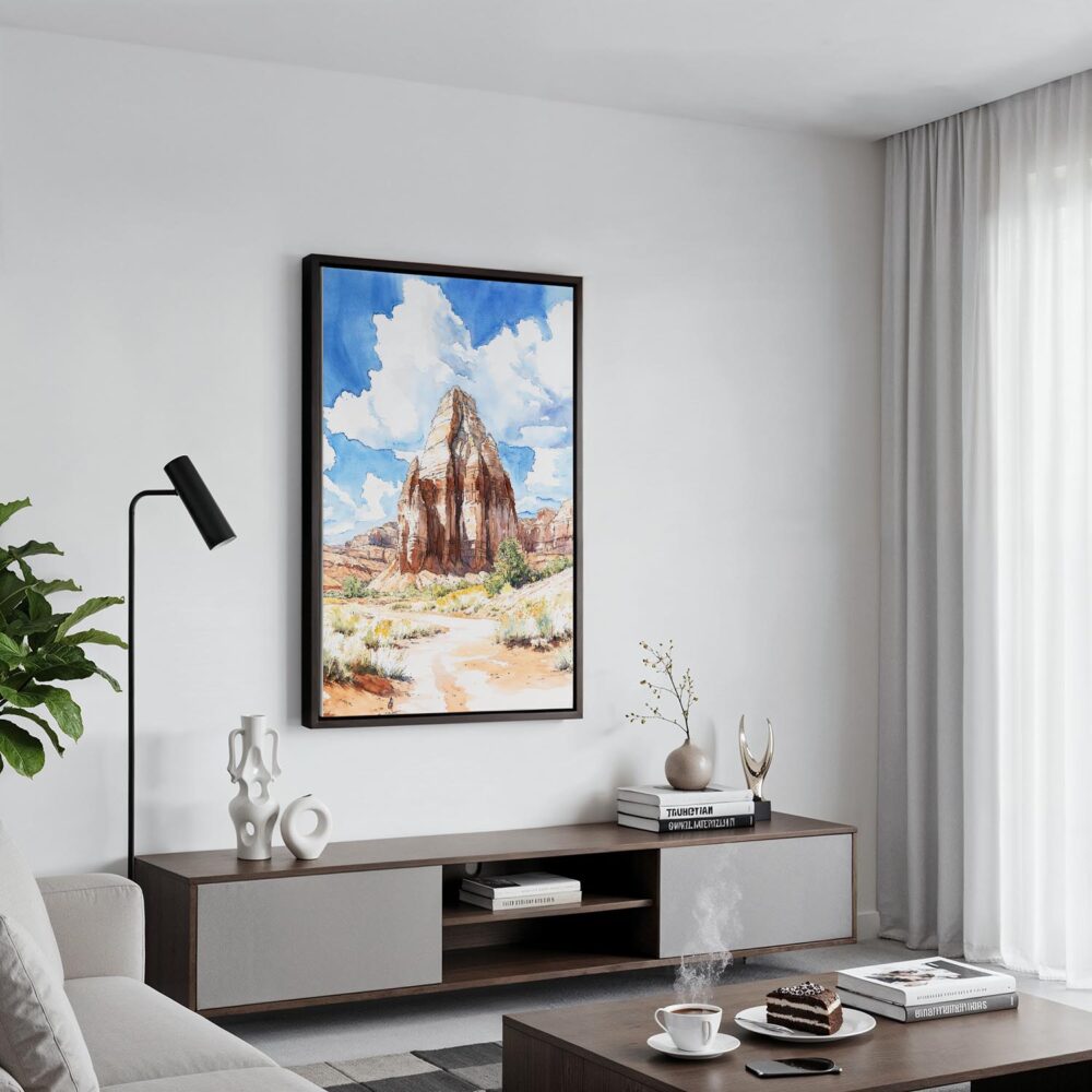 03 - Black Framed Canyonlands Watercolor 2 Canvas Print - Contemporary Living Room - Vertical.jpg 03 - Black Framed Canyonlands Watercolor 2 Canvas Print - Contemporary Living Room - Vertical.jpg