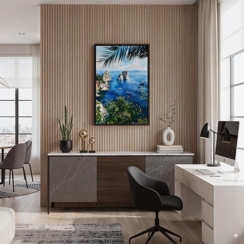 03 - Black Framed Capri Italy Watercolor Canvas Print - Home Office - Vertical.jpg 03 - Black Framed Capri Italy Watercolor Canvas Print - Home Office - Vertical.jpg