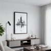 03 - Black Framed Chicago Pencil Art Canvas Print - Contemporary Living Room - Vertical.jpg