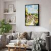03 - Black Framed Cotswolds England Watercolor Canvas Print - Skandinavian Living Room - Vertical.jpg