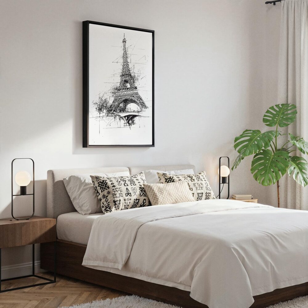 03 - Black Framed Eiffel Tower - Pencil Drawing Canvas Print - Bedroom - Vertical.jpg 03 - Black Framed Eiffel Tower - Pencil Drawing Canvas Print - Bedroom - Vertical.jpg