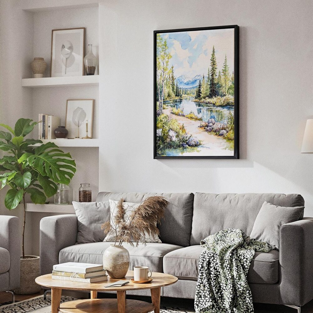 03 - Black Framed Fairbanks Alaska Watercolor Canvas Print - Skandinavian Living Room - Vertical.jpg 03 - Black Framed Fairbanks Alaska Watercolor Canvas Print - Skandinavian Living Room - Vertical.jpg