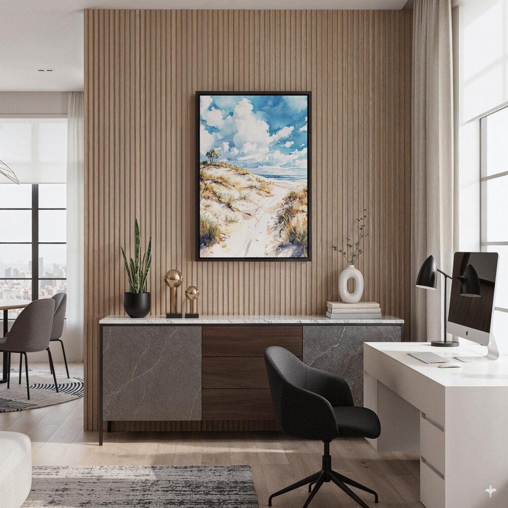 03 - Black Framed Indiana Dunes National Park Watercolor Canvas Print - Home Office - Vertical.jpg 03 - Black Framed Indiana Dunes National Park Watercolor Canvas Print - Home Office - Vertical.jpg