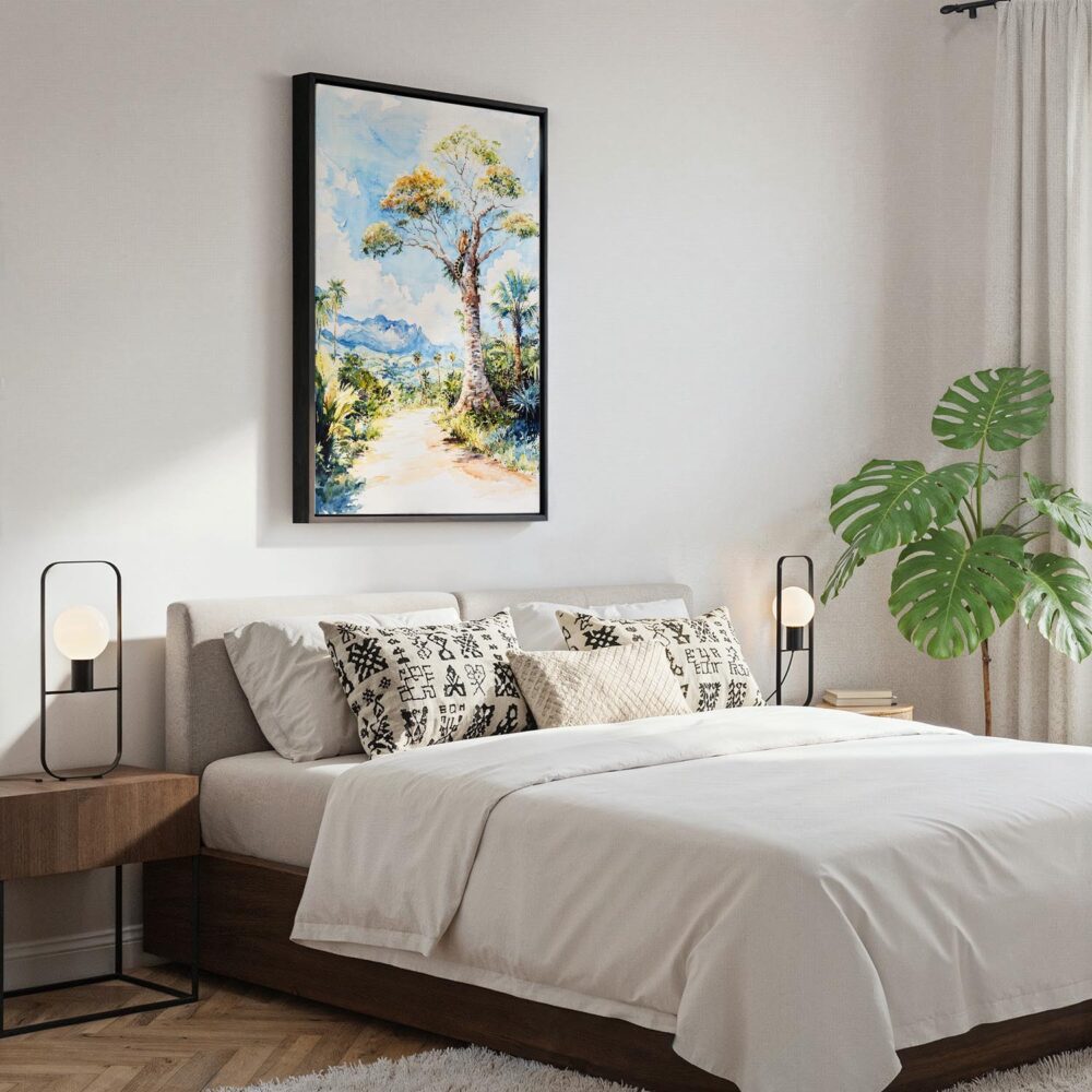 03 - Black Framed Isalo National Park Watercolor Canvas Print - Bedroom - Vertical.jpg 03 - Black Framed Isalo National Park Watercolor Canvas Print - Bedroom - Vertical.jpg