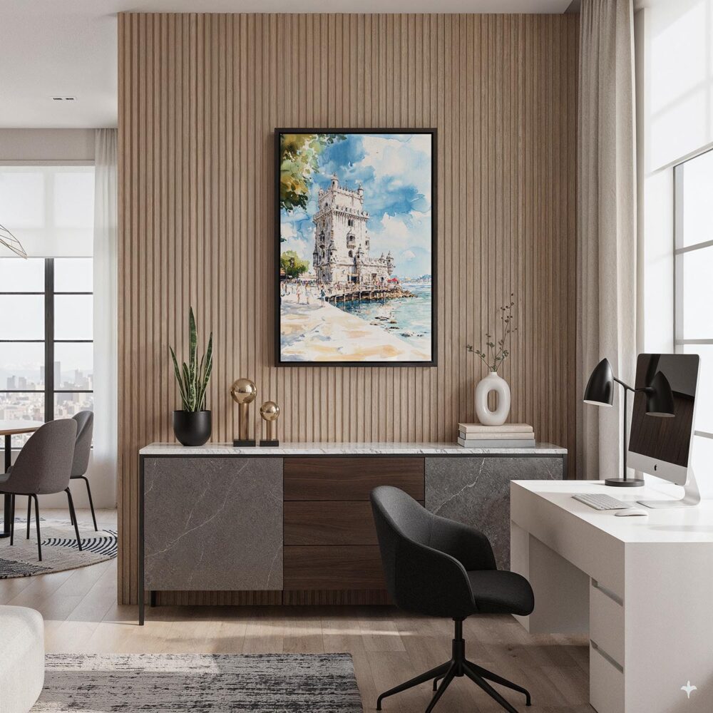 03 - Black Framed Lisboa Torre de Belém Watercolor Canvas Print - Home Office - Vertical.jpg 03 - Black Framed Lisboa Torre de Belém Watercolor Canvas Print - Home Office - Vertical.jpg