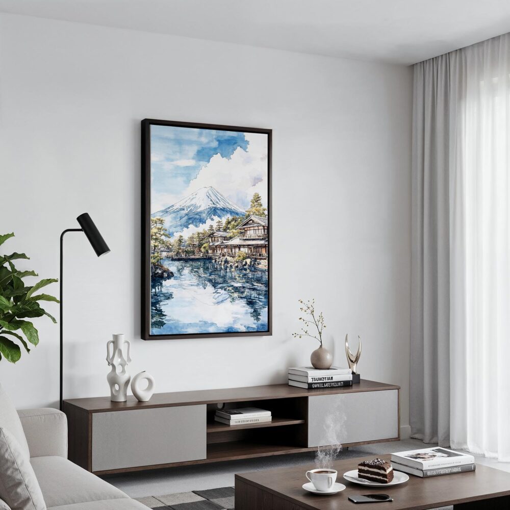 03 - Black Framed Mount Fuji from Oshino Watercolor Canvas Print - Contemporary Living Room - Vertical.jpg 03 - Black Framed Mount Fuji from Oshino Watercolor Canvas Print - Contemporary Living Room - Vertical.jpg