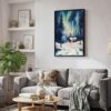 03 - Black Framed Nothern Lights Finland Watercolor Canvas Print - Skandinavian Living Room - Vertical.jpg