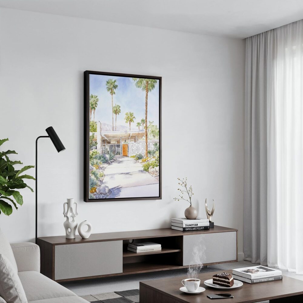 03 - Black Framed Palm Springs California Watercolor Canvas Print - Contemporary Living Room - Vertical.jpg 03 - Black Framed Palm Springs California Watercolor Canvas Print - Contemporary Living Room - Vertical.jpg