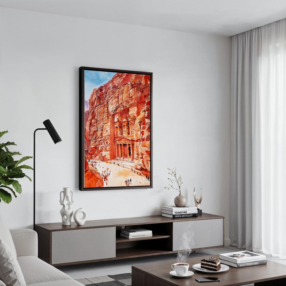 03 - Black Framed Petra Jordan Watercolor Canvas Print - Contemporary Living Room - Vertical.jpg 03 - Black Framed Petra Jordan Watercolor Canvas Print - Contemporary Living Room - Vertical.jpg