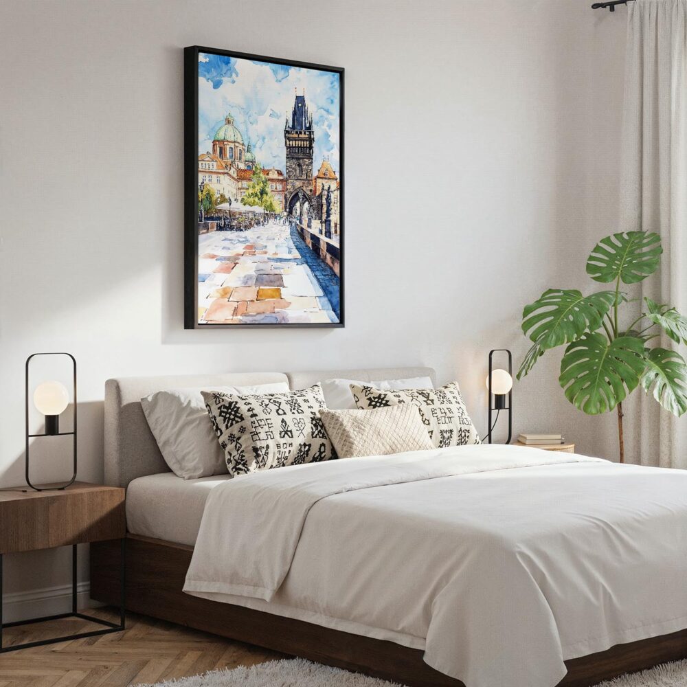 03 - Black Framed Prague Charles Bridge Watch Tower- Watercolor Canvas Print - Bedroom - Vertical.jpg 03 - Black Framed Prague Charles Bridge Watch Tower- Watercolor Canvas Print - Bedroom - Vertical.jpg