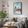 03 - Black Framed Prague Charles Bridge - Watercolor Canvas Print - Skandinavian Living Room - Vertical.jpg
