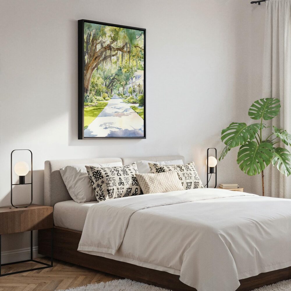 03 - Black Framed Savannah Georgia Watercolor Canvas Print - Bedroom - Vertical.jpg 03 - Black Framed Savannah Georgia Watercolor Canvas Print - Bedroom - Vertical.jpg